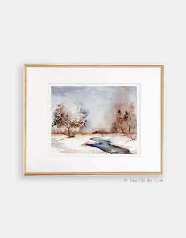 Frozen Park - Original Watercolor Painting - 8 x10