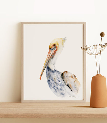 Pelican in tea cup watercolor painting print - Pelican In Tea Cup  Watercolor Painting - Posters and Art Prints